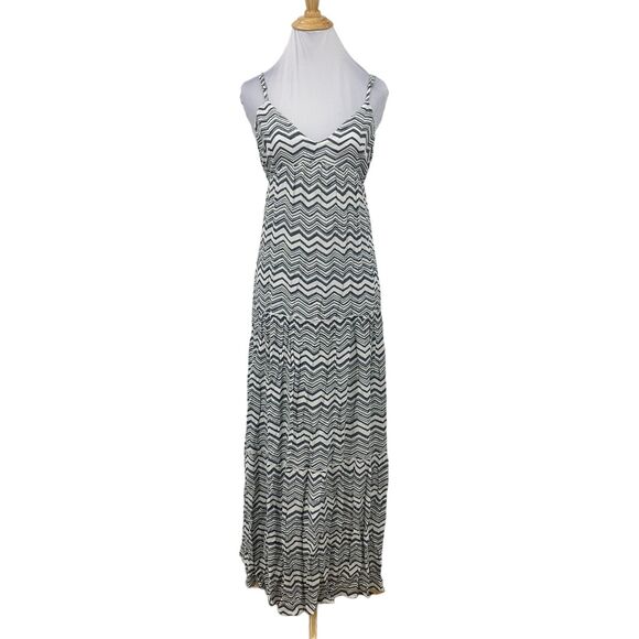 Billabong Maxi Sun Lovin Dress Womens M Medium Gray White Chevron Stripe Lined - Picture 1 of 16